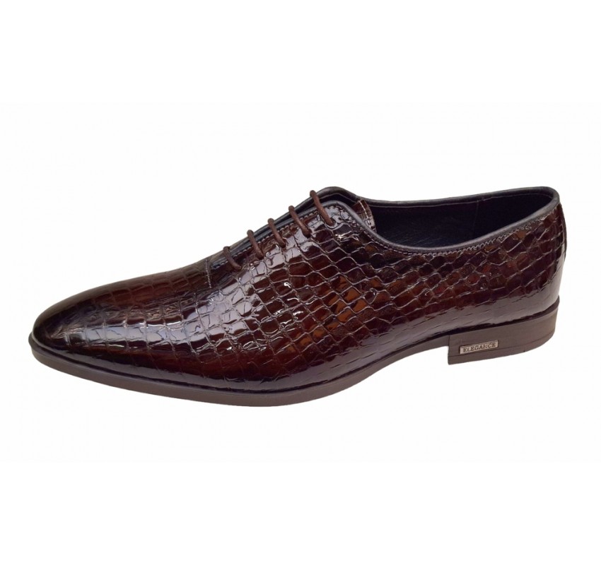 Pantofi eleganti pentru barbati, piele naturala croco, maro - GKR70M