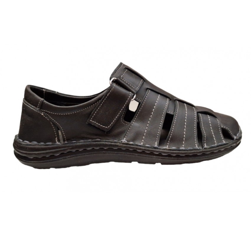 Sandale barbati casual din piele naturala Negru GKR73N