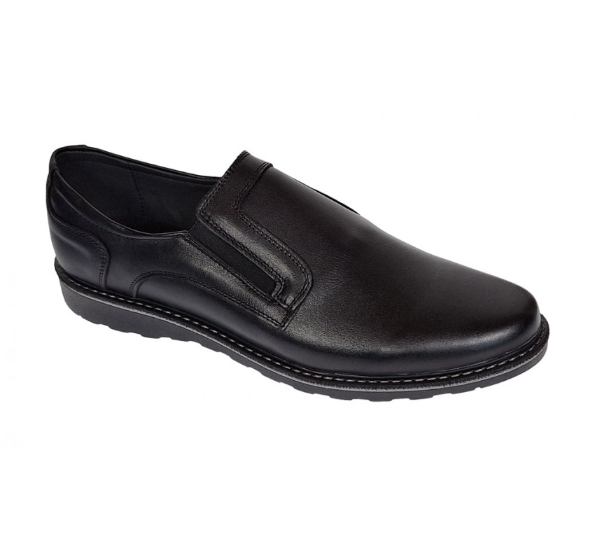 Pantofi barbati casual din piele naturala cu elastic negru GKRSPORTELN