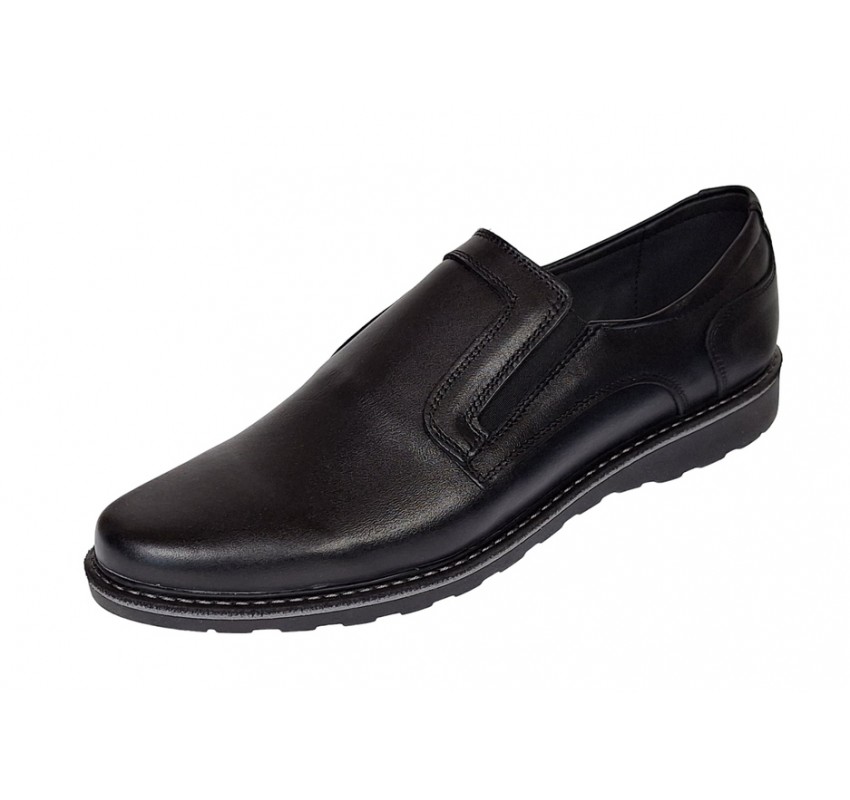 Pantofi barbati casual din piele naturala cu elastic negru GKRSPORTELN