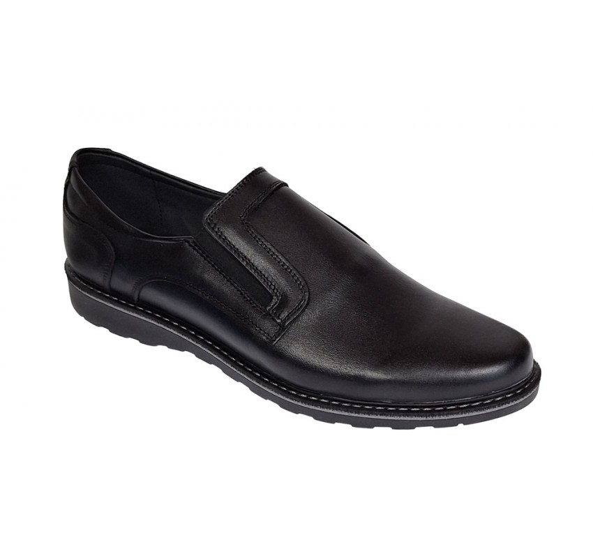 Pantofi barbati casual din piele naturala cu elastic negru GKRSPORTELN