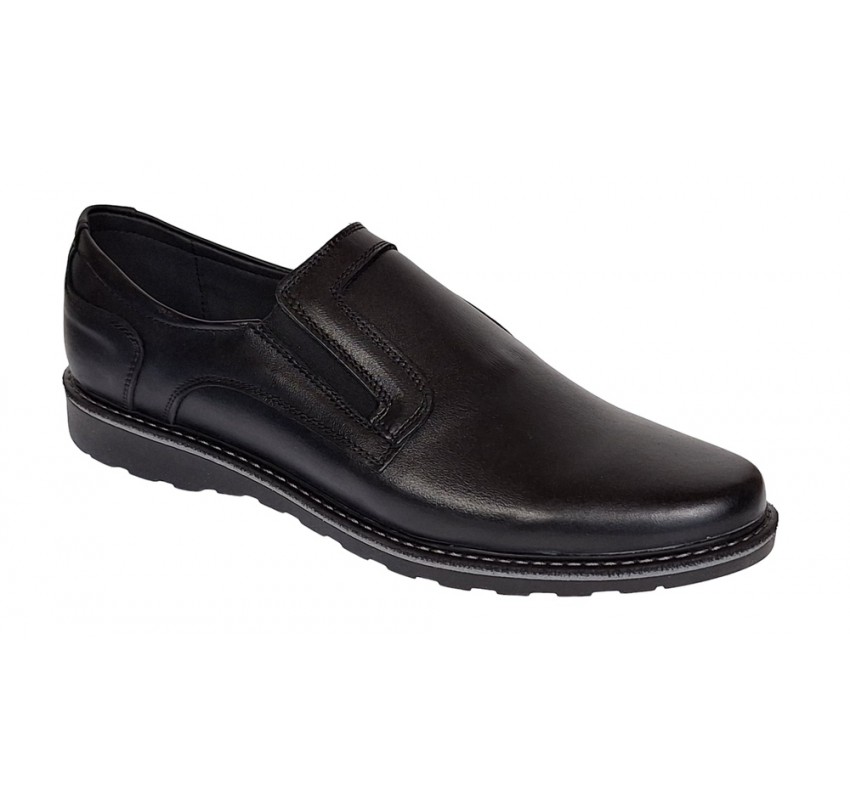 Pantofi barbati casual din piele naturala cu elastic negru GKRSPORTELN