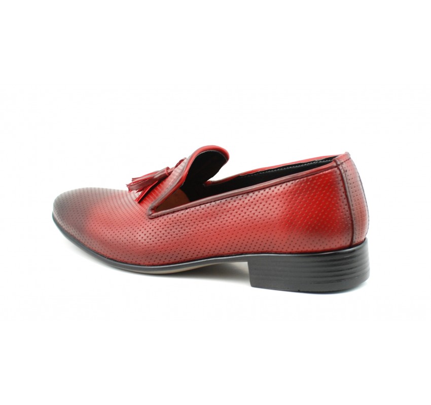 Mocasini barbati, rosii din piele naturala - L036RED