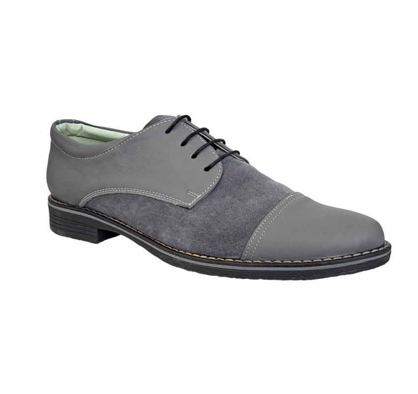 OFERTA  marimea 39, 41, Pantofi barbati casual din piele naturala, culoare Gri - L858GG