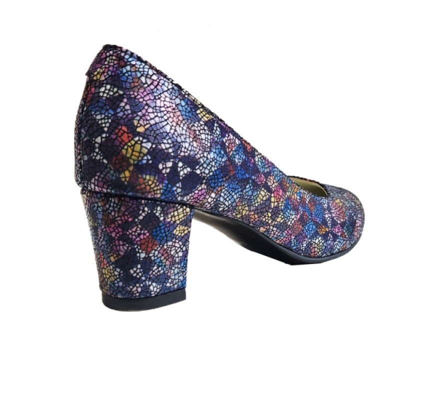 Oferta marimea 36  Pantofi eleganti dama, albastri, mozaic, din piele naturala box, toc 5 cm - LNA74A