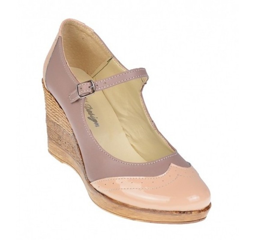 OFERTA marimea 36,  39 - Pantofi dama, casual, din piele naturala in combinatie cu piele lac, bej - LP104BEJBEJ