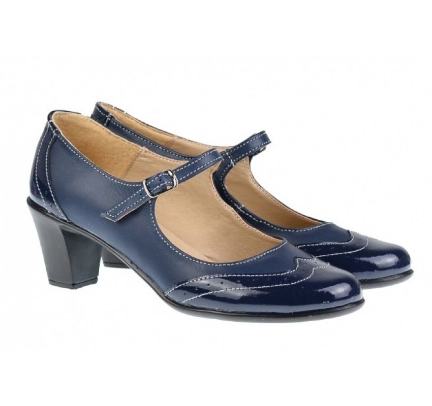 OFERTA  marimea 39 - Pantofi dama, eleganti, din piele naturala in combinatie cu piele lac, culoare bleumarin - LP104BLBL