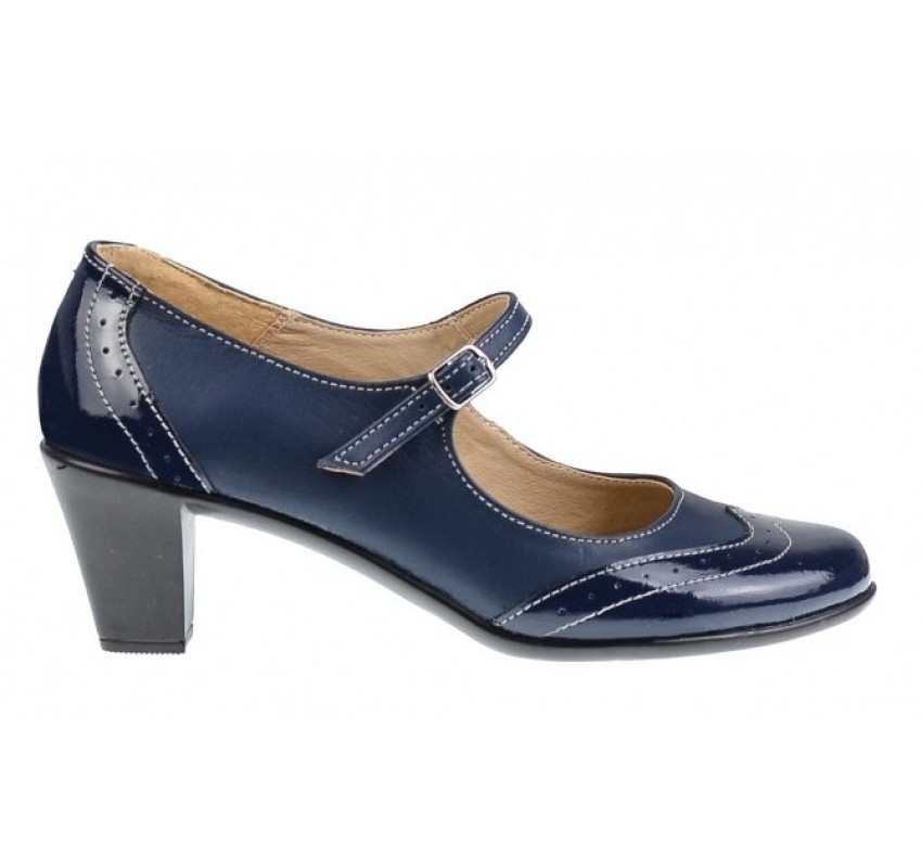 OFERTA  marimea 39 - Pantofi dama, eleganti, din piele naturala in combinatie cu piele lac, culoare bleumarin - LP104BLBL