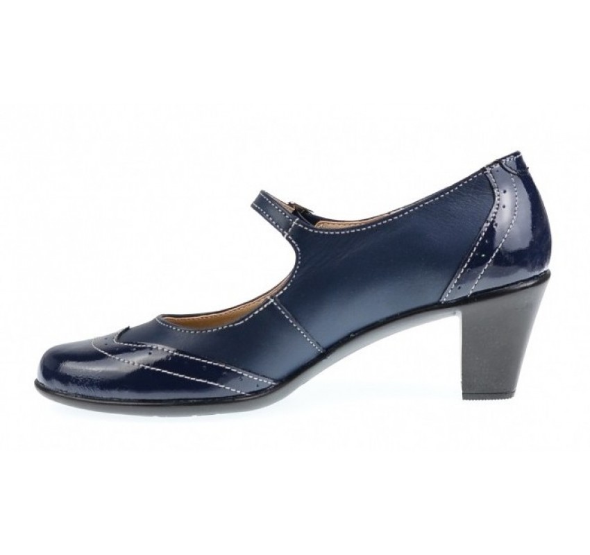 OFERTA  marimea 39 - Pantofi dama, eleganti, din piele naturala in combinatie cu piele lac, culoare bleumarin - LP104BLBL