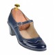 OFERTA  marimea 39 - Pantofi dama, eleganti, din piele naturala in combinatie cu piele lac, culoare bleumarin - LP104BLBL