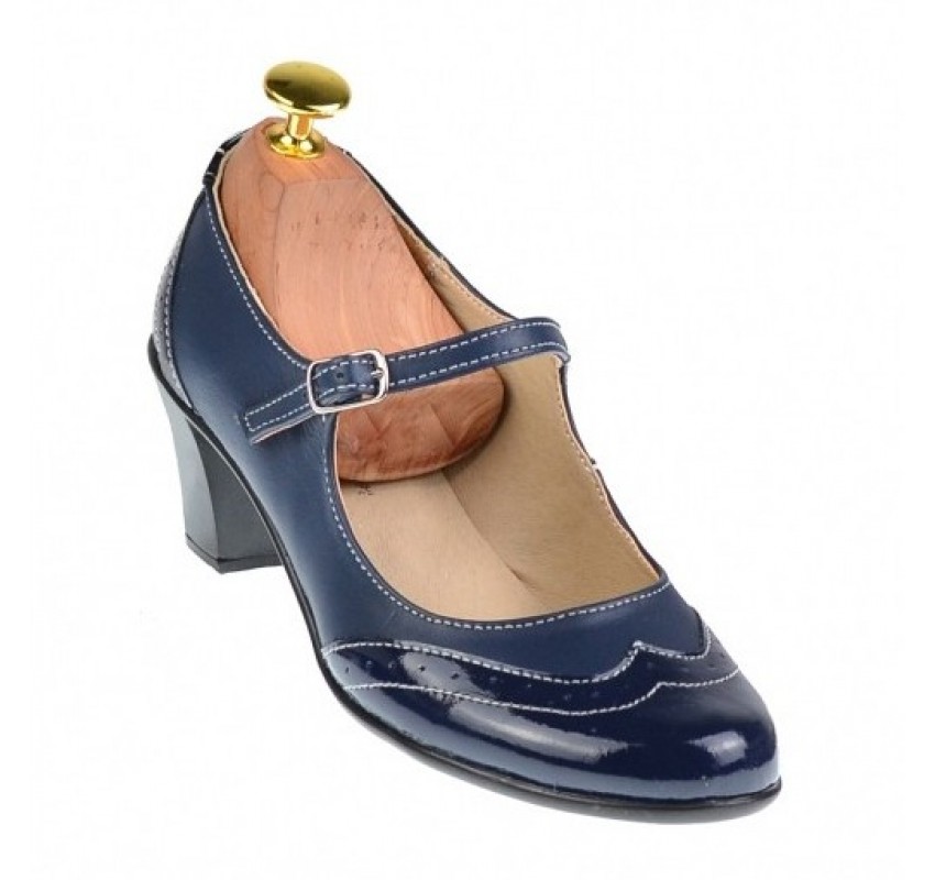 OFERTA  marimea 39 - Pantofi dama, eleganti, din piele naturala in combinatie cu piele lac, culoare bleumarin - LP104BLBL