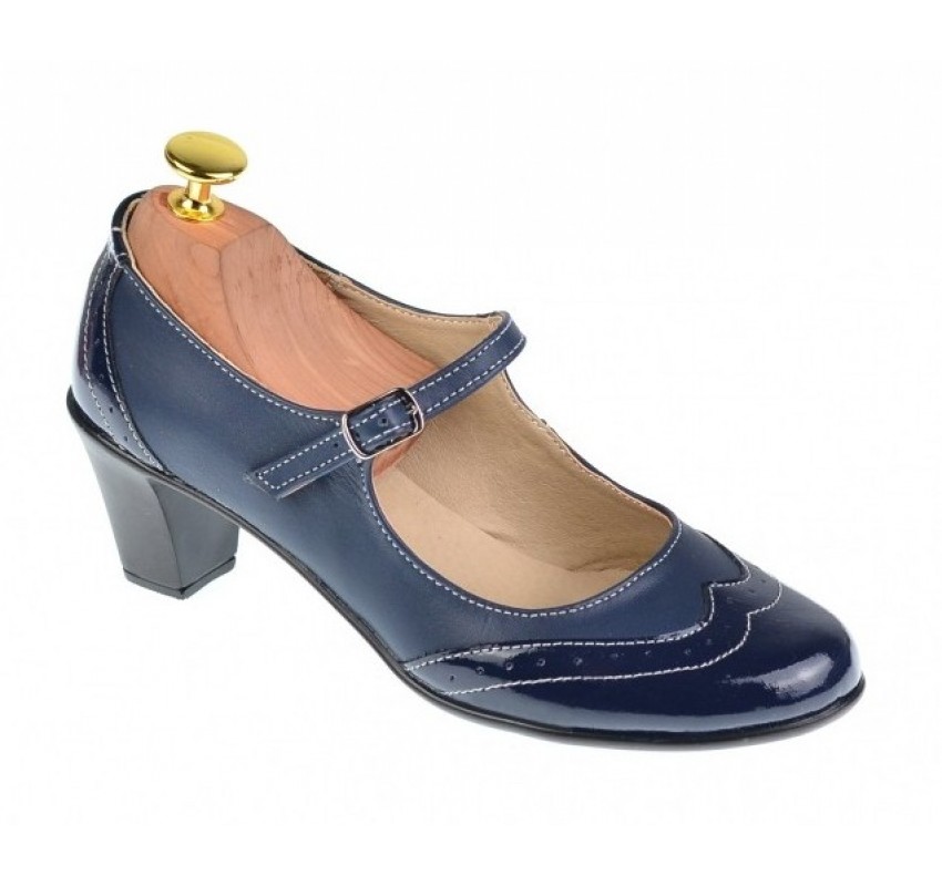 OFERTA  marimea 39 - Pantofi dama, eleganti, din piele naturala in combinatie cu piele lac, culoare bleumarin - LP104BLBL