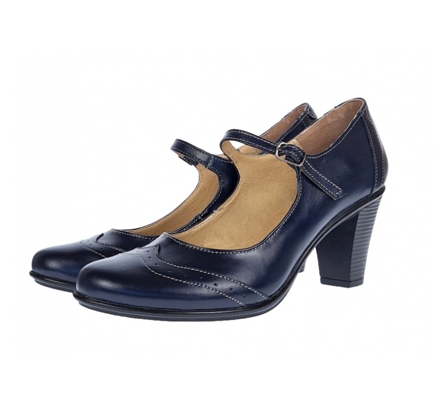 Oferta marimea 36 ,  37, 38 - Pantofi dama eleganti din piele naturala bleumarin, TOC de 5cm - LP104BLM