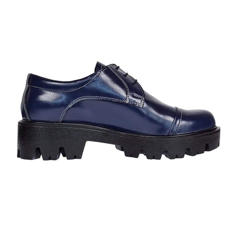 Oferta marimea 38 Pantofi dama casual din piele naturala platforme inalte Bleumarin - LP11BLM