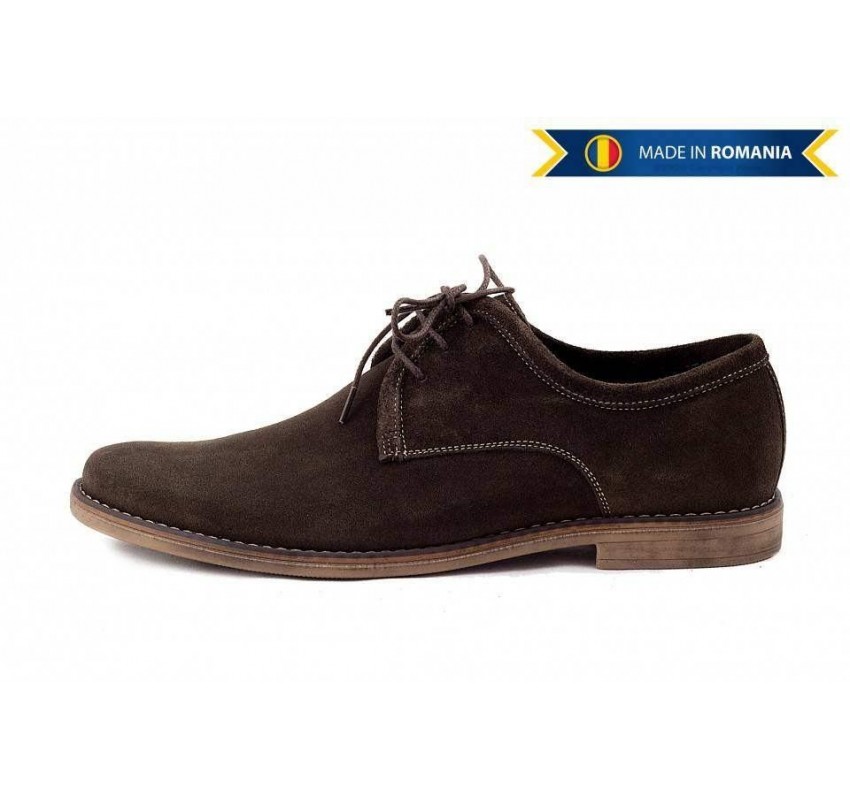 OFERTA  marimea   37,  38,   39 - Pantofi barbati, casual - eleganti din piele naturala intoarsa, maro - LPAMVEL