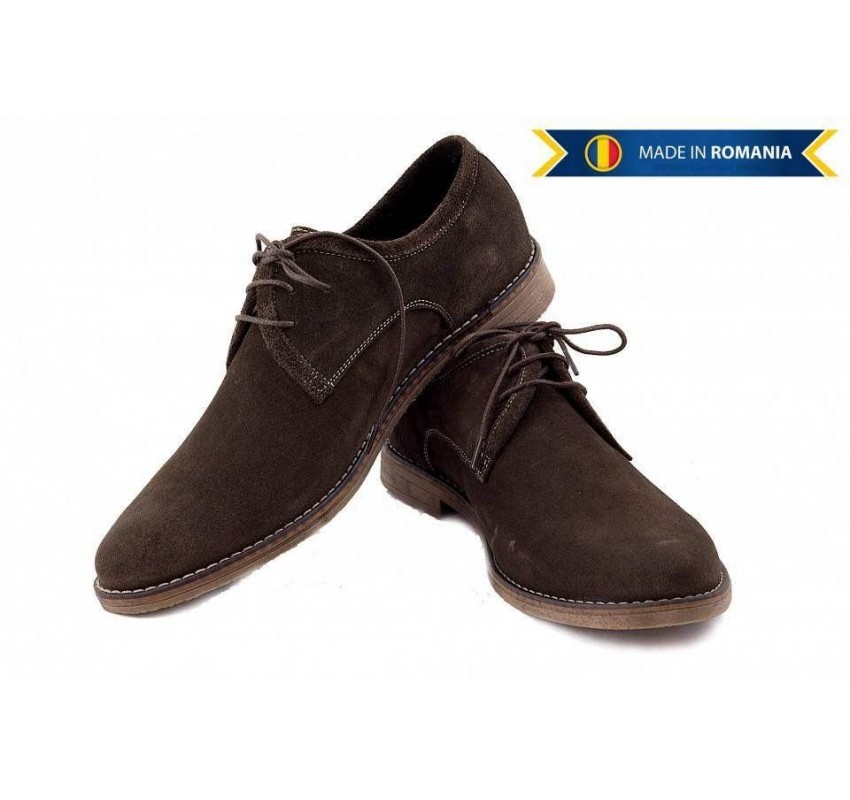 OFERTA  marimea   37,  38,   39 - Pantofi barbati, casual - eleganti din piele naturala intoarsa, maro - LPAMVEL