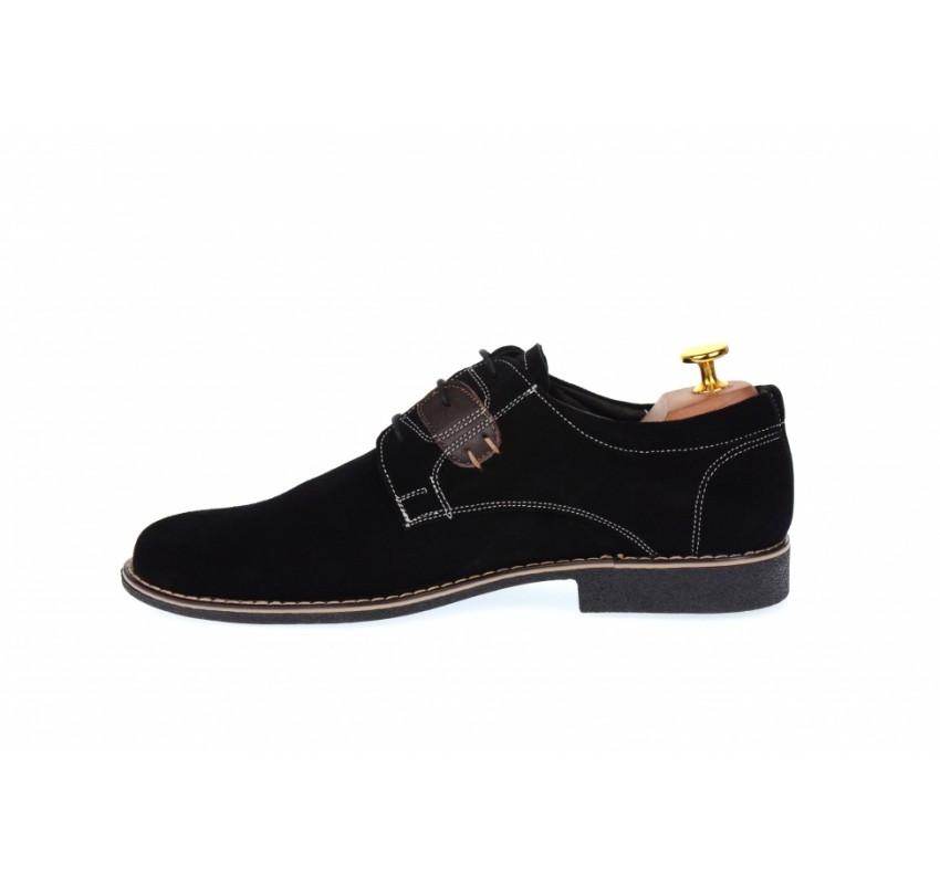 Oferta marimea 41 - Pantofi casual din piele naturala intoarsa de culoare neagra - LPANM