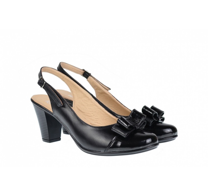 OFERTA  marimea  38 - Pantofi dama, eleganti din piele naturala in combinatie cu piele lac, culoare negru -  LS100LACN