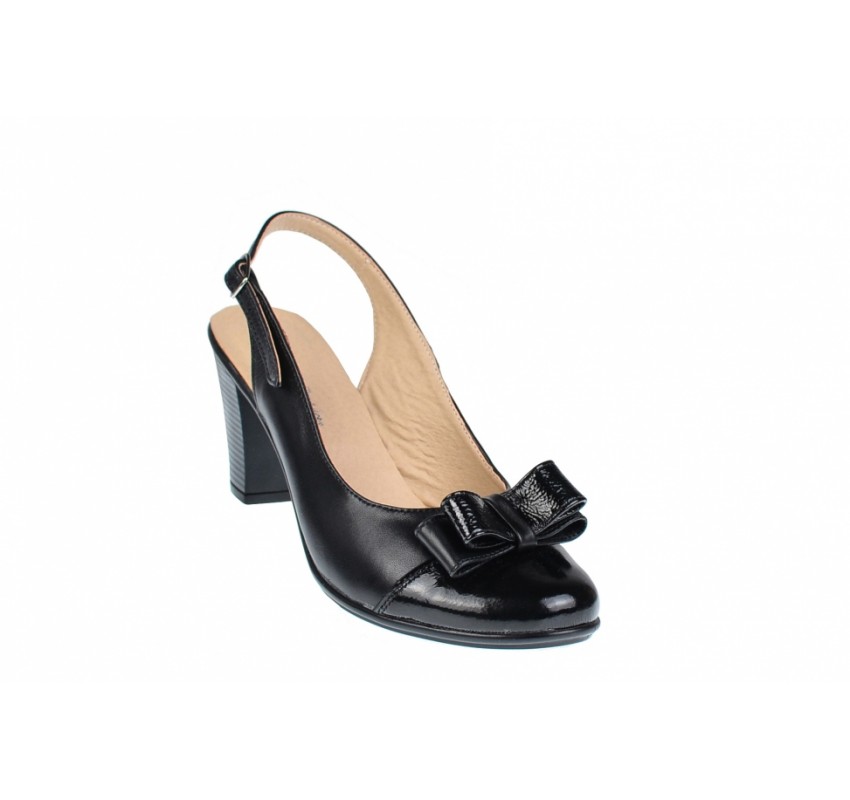 OFERTA  marimea  38 - Pantofi dama, eleganti din piele naturala in combinatie cu piele lac, culoare negru -  LS100LACN