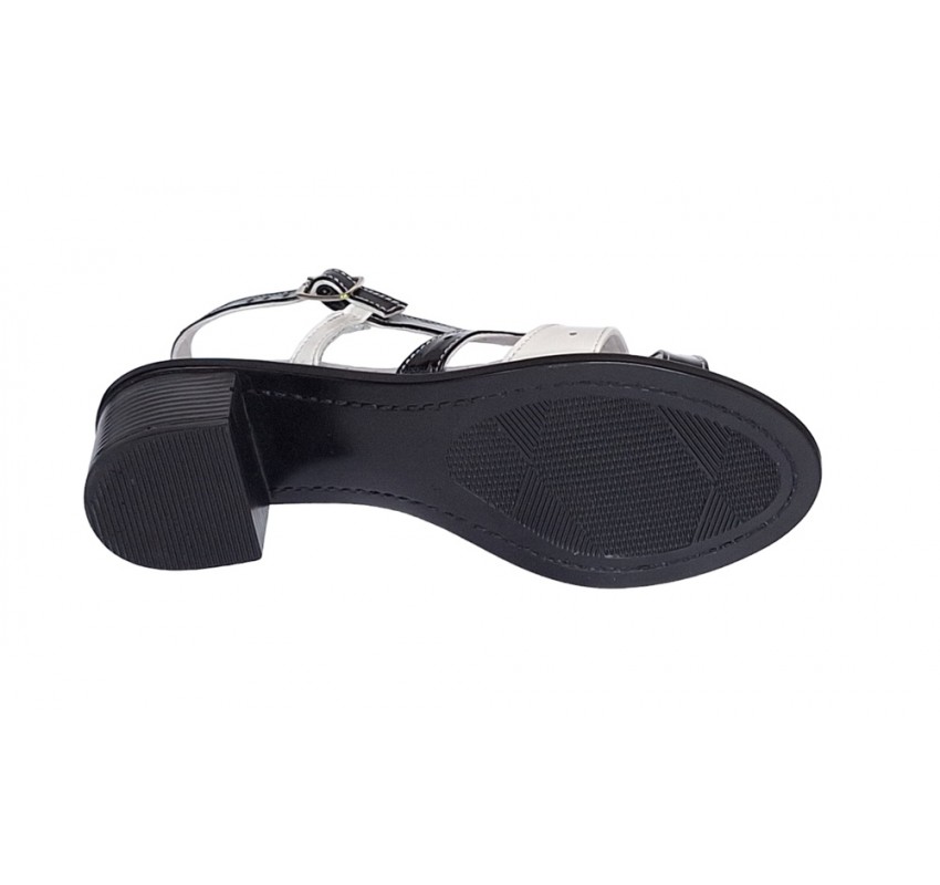 Oferta marimea 37 Sandale dama din piele naturala lacuita in doua culori alb negru Sara