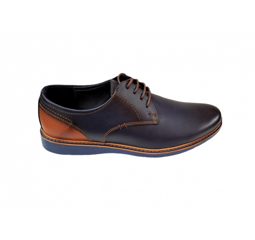 OFERTA MARIMEA  41  -  Pantofi barbati casual din piele naturala bleumarin cu maro, CIUCALETI SHOES LTEST71BL