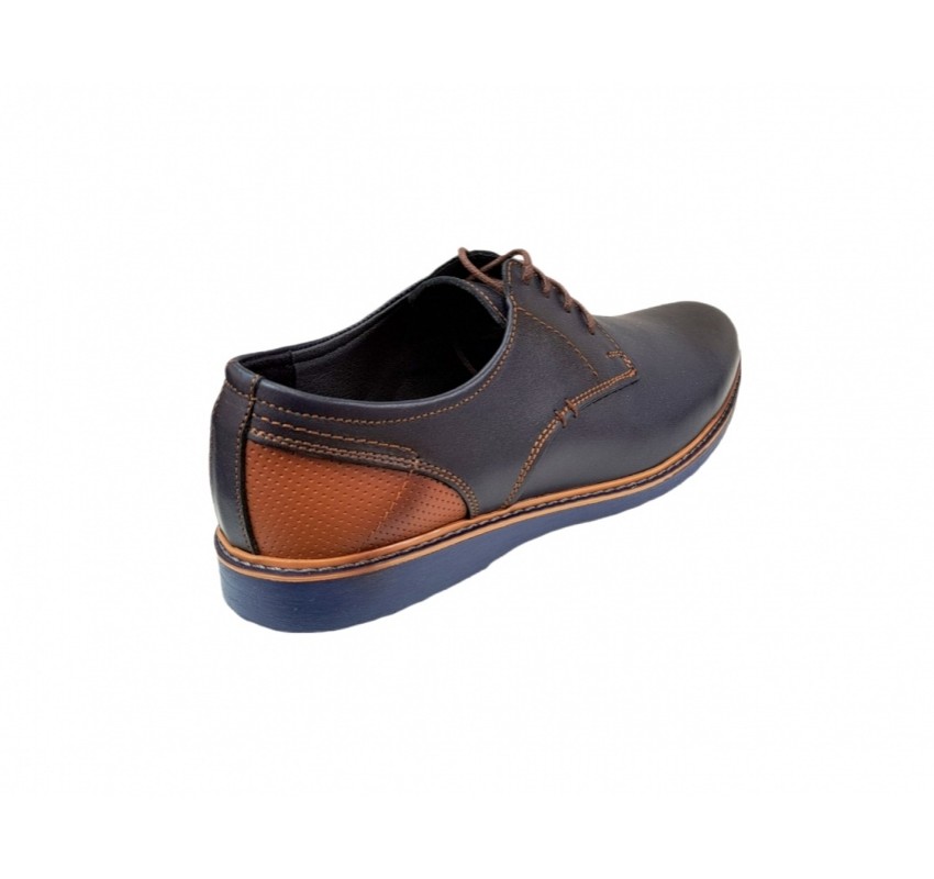 OFERTA MARIMEA  41  -  Pantofi barbati casual din piele naturala bleumarin cu maro, CIUCALETI SHOES LTEST71BL