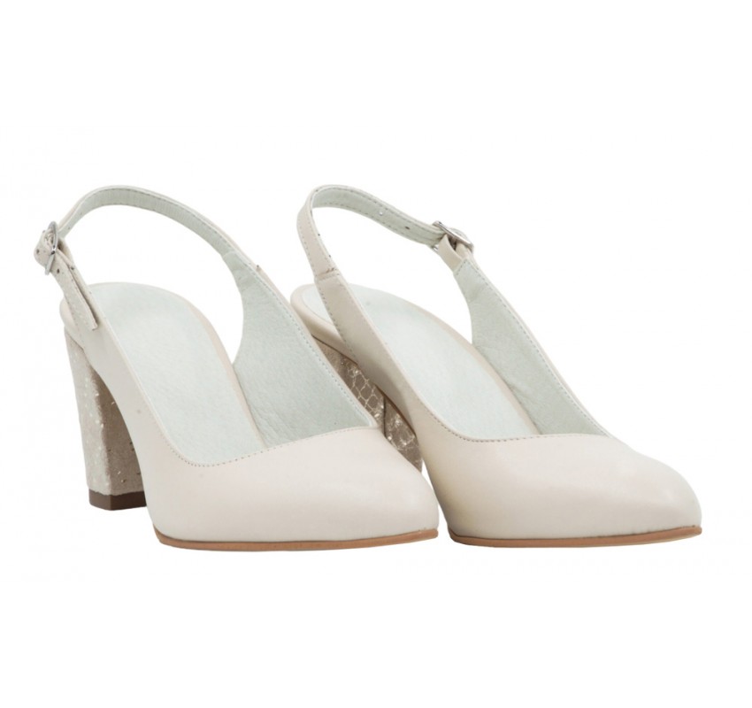 Pantofi dama eleganti , decupati , nud , cu toc floral , 6 cm - NA101NUD