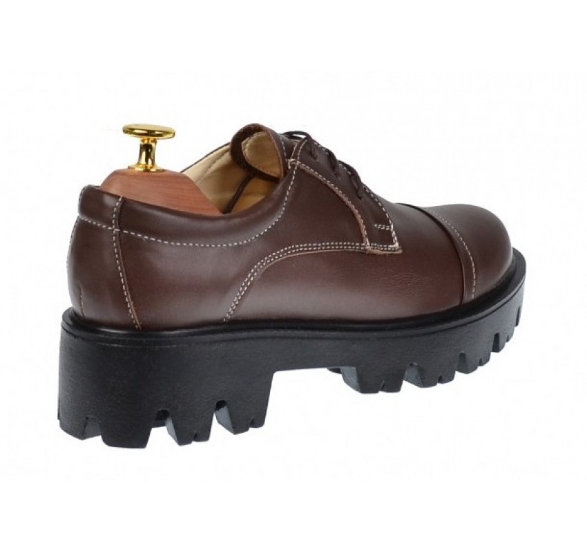 Pantofi dama casual din piele naturala cu platforme inalte Maro - P11M