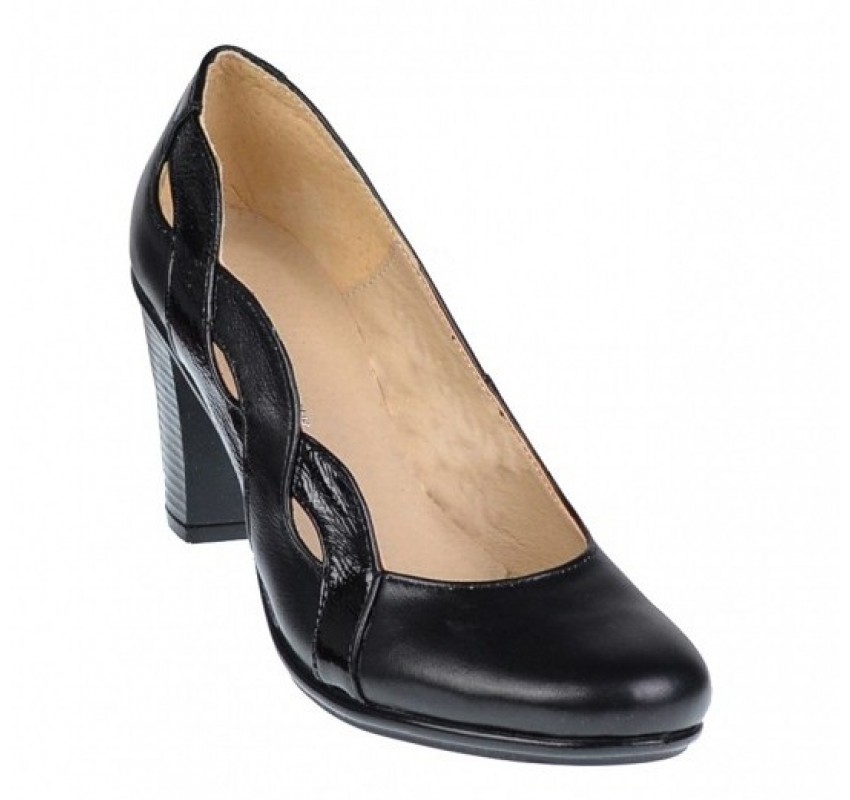 Pantofi dama din piele naturala, negru, Katty - P134233NLAC cu toc de 7 cm