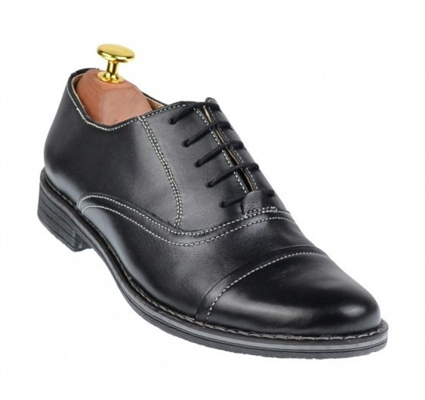 Pantofi barbati casual din piele naturala neagra P32NBOX