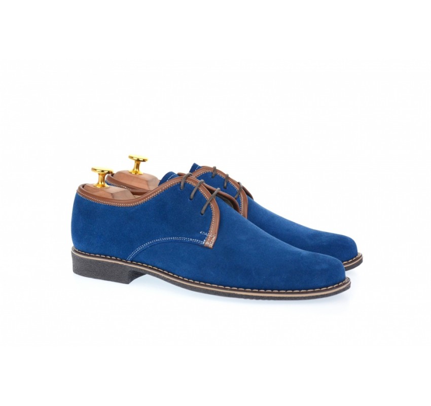 Pantofi barbati casual, eleganti din piele naturala intoarsa, bleumarin P34MBL