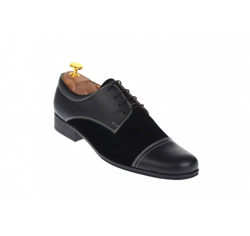 Pantofi barbati eleganti din piele naturala combinata, culoare neagra, P34N2N