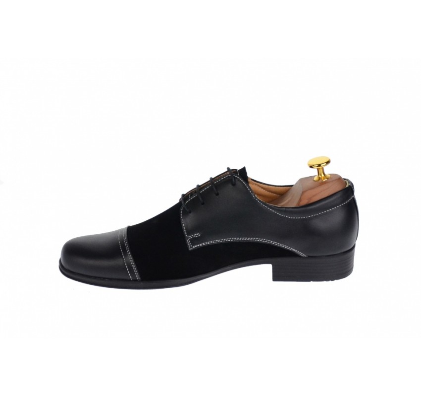 Pantofi barbati eleganti din piele naturala combinata, culoare neagra, P34N2N