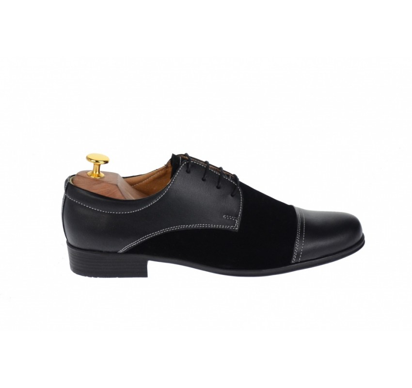 Pantofi barbati eleganti din piele naturala combinata, culoare neagra, P34N2N