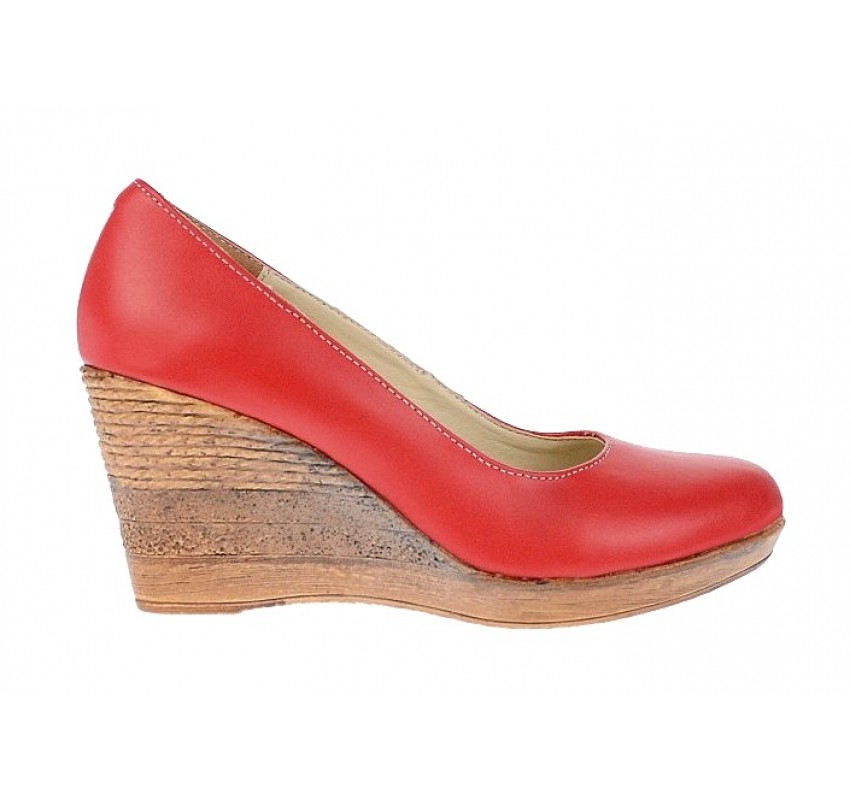 Pantofi dama casual din piele naturala cu platforma de 7 cm - MARA ROSU P3550RED