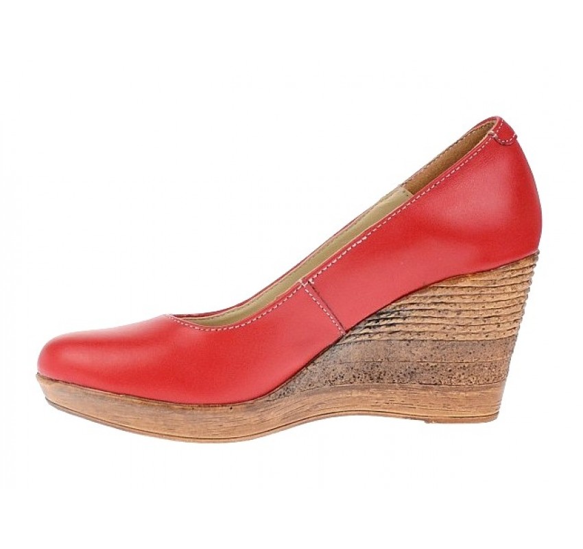 Pantofi dama casual din piele naturala cu platforma de 7 cm - MARA ROSU P3550RED