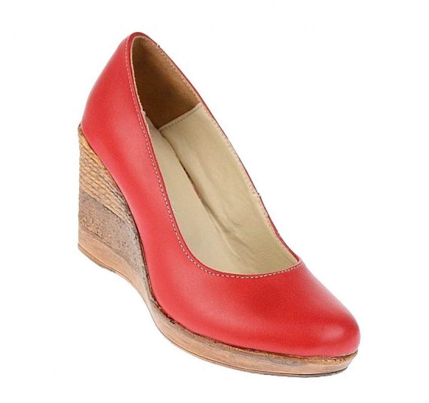 Pantofi dama casual din piele naturala cu platforma de 7 cm - MARA ROSU P3550RED