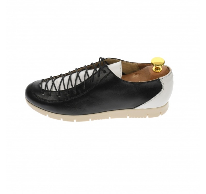 Pantofi dama casual din piele naturala, alb negru - P501NA