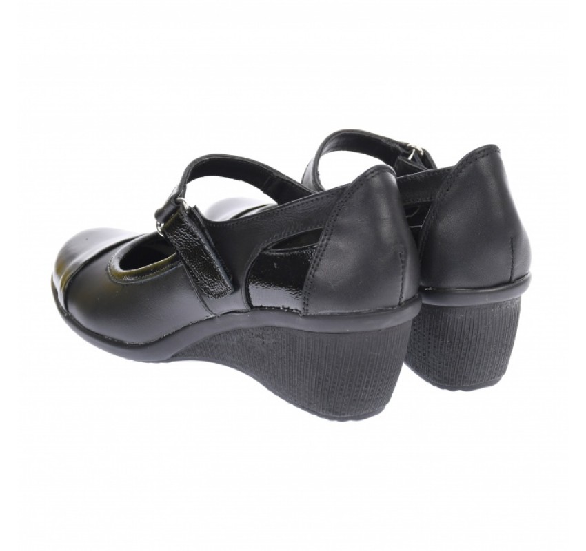 Pantofi dama, casual, din piele naturala in combinatie cu piele lac, cu platforme de 5 cm - P60NLAC