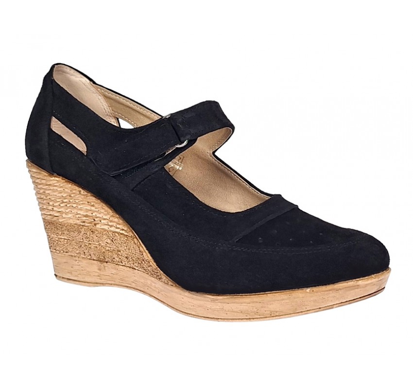 Pantofi dama din piele naturala velur, negri, foarte comozi - P9154NVEL2