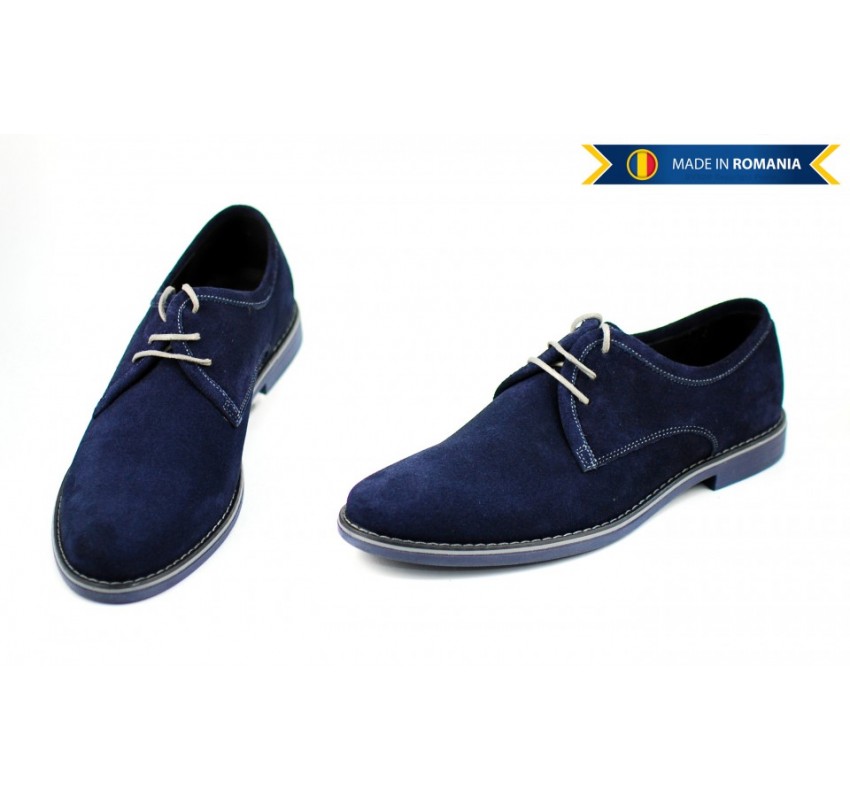 Pantofi barbati, casual-eleganti din piele naturala intoarsa, bleumarin - PABLUVEL