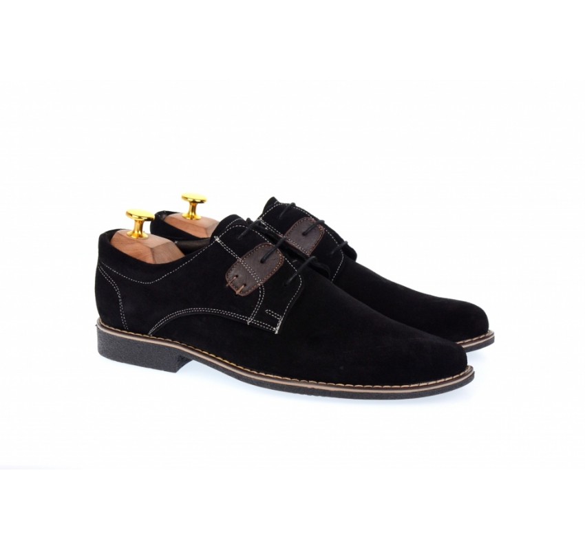 Pantofi barbati model casual-elegant din piele naturala intoarsa de culoare neagra - PANM