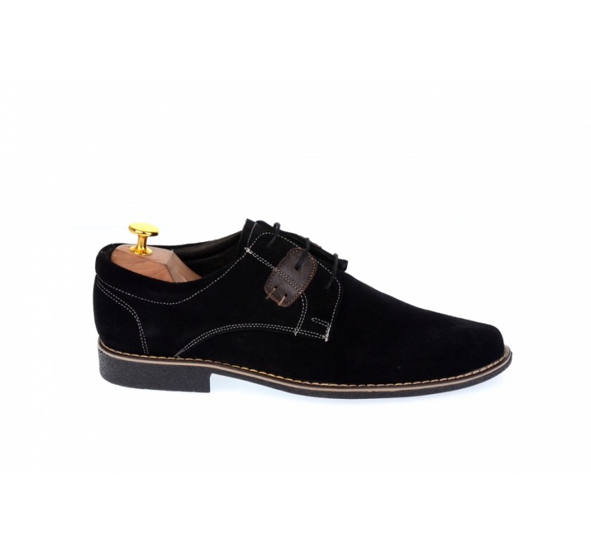 Pantofi barbati model casual-elegant din piele naturala intoarsa de culoare neagra - PANM