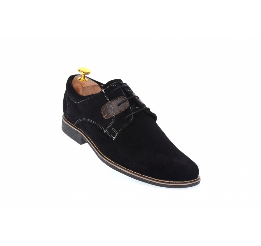 Pantofi barbati model casual-elegant din piele naturala intoarsa de culoare neagra - PANM