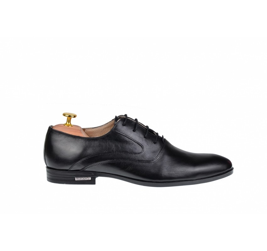 Pantofi barbati eleganti din piele naturala de culoare neagra PNOU371N