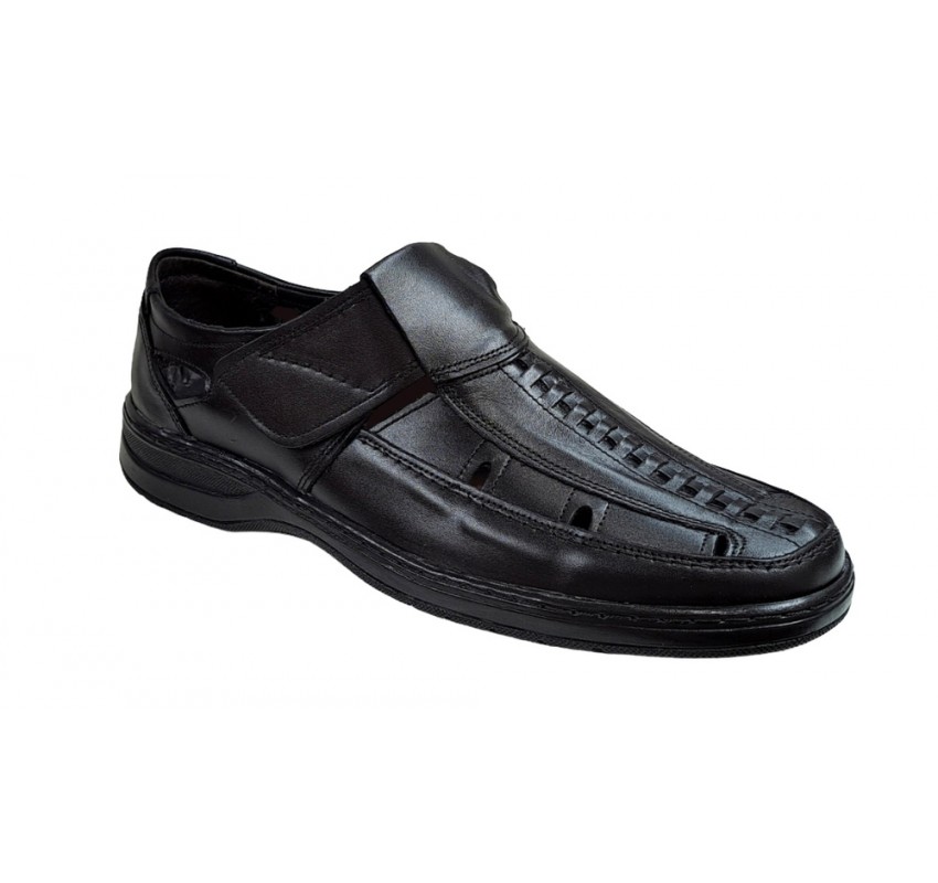 Pantofi barbati casual, perforati, din piele naturala, Negru - RSY502N