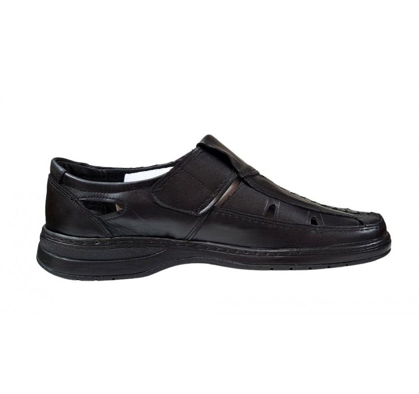 Pantofi barbati casual, perforati, din piele naturala, Negru - RSY502N