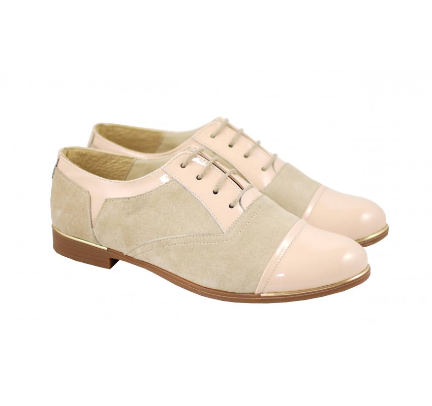 Pantofi dama casual din piele naturala BEJ - RUT2LACBEJ