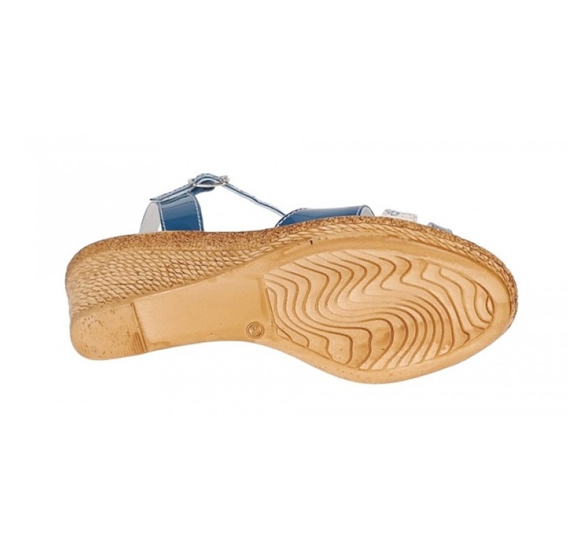 Sandale dama, din piele naturala cu platforme de 7.5cm, Albastru Indigo, S47LBL