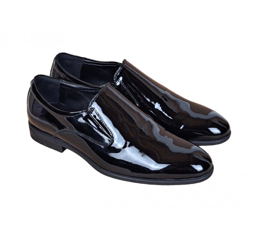 Pantofi barbati, eleganti, din piele naturala, fara siret, Negru LAC SIR073NEL